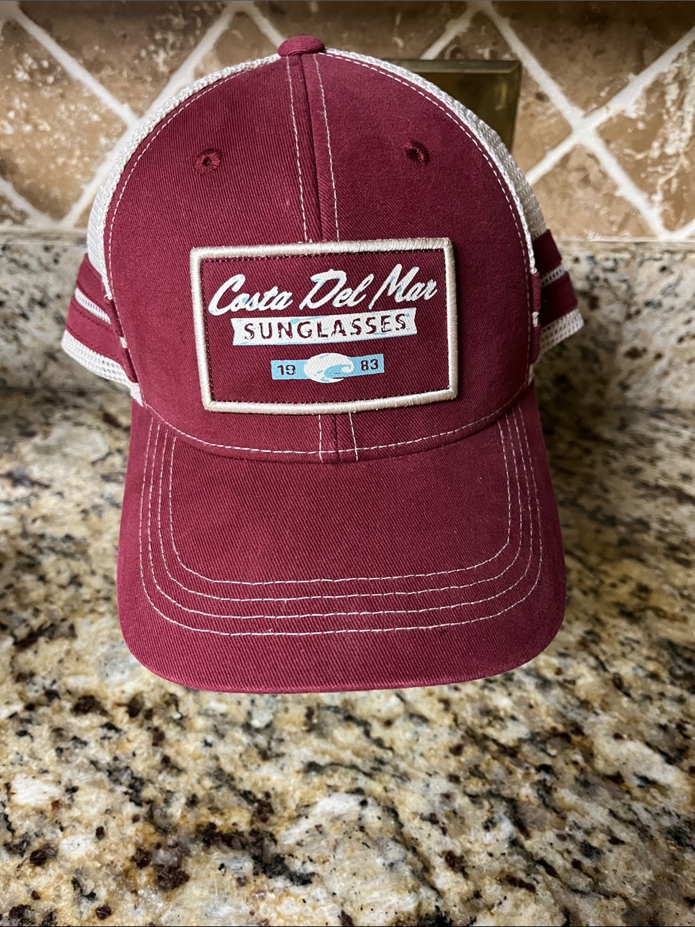 Costa Del Mar Maroon and White Patch Trucker Hat